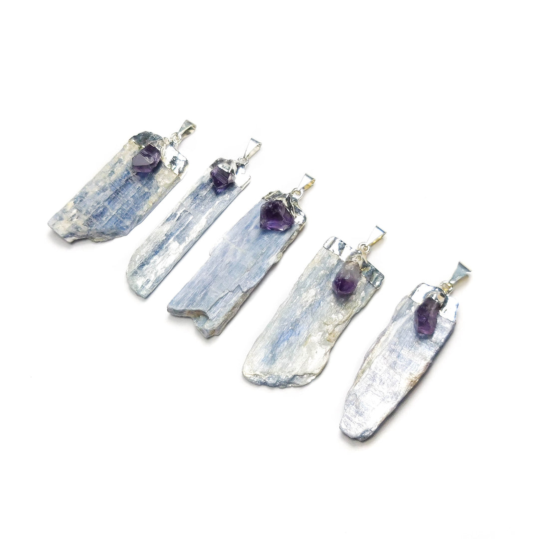Bulk Wholesale Lot Of 5 Pieces Kyanite Amethyst Crystal Point Pendant Silver Charm Bead Necklace Supply
