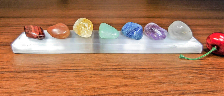 7 Tumbled Crystal Stone Collection Chakra Set On Selenite Crystal Reiki Healing Crystals And Stones