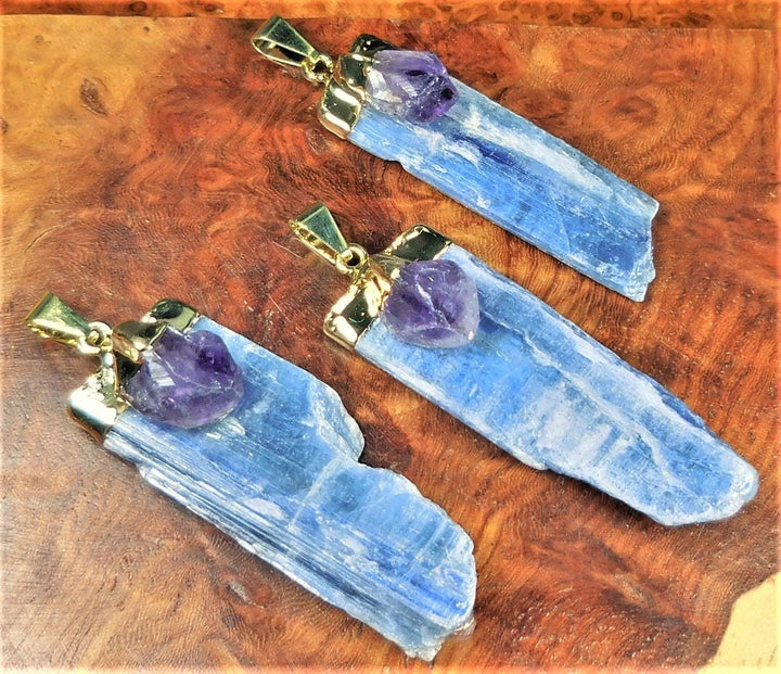 Bulk Wholesale Lot Of 5 Pieces Kyanite Amethyst Crystal Point Pendant Gold Plated Necklace Charm Supply