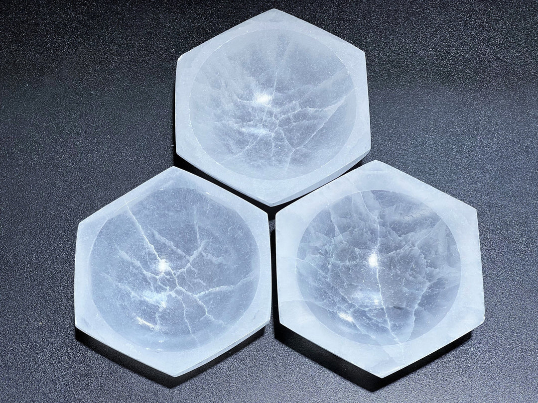 Wholesale Bulk Lot 3 Pack Of Selenite Crystal Hexagon Bowl Crystal Dish Charging Plate