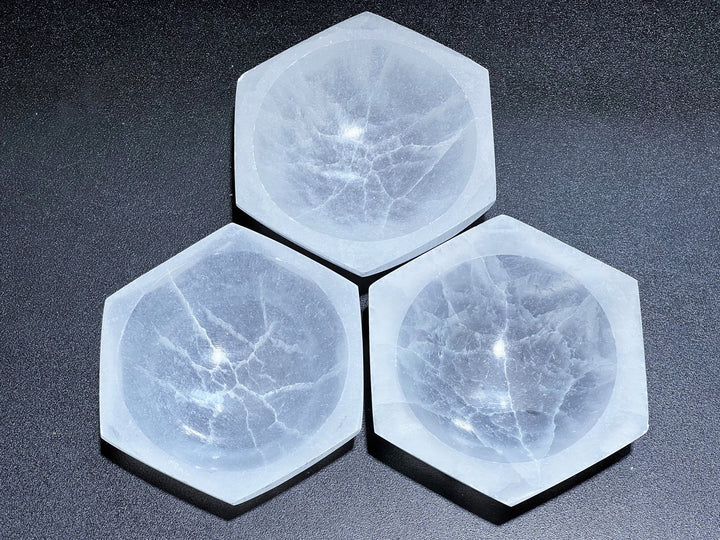 Wholesale Bulk Lot 3 Pack Of Selenite Crystal Hexagon Bowl Crystal Dish Charging Plate