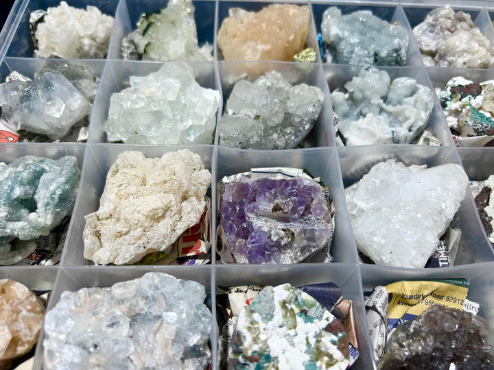 Zeolite Crystal Collection (24 Pc Flat) Rough Raw Natural Gemstones Crystals Apophyillite Stilbite Amethyst Thomsonite