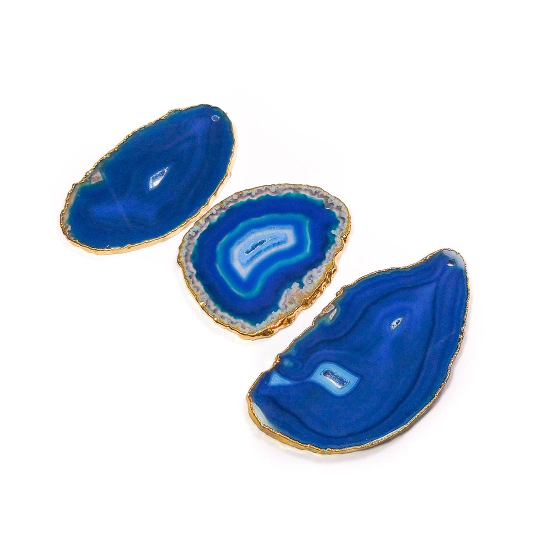 Agate Slice Blue With 2mm Drilled Hole (2-3 Inches) Gold Edges Geode Slices