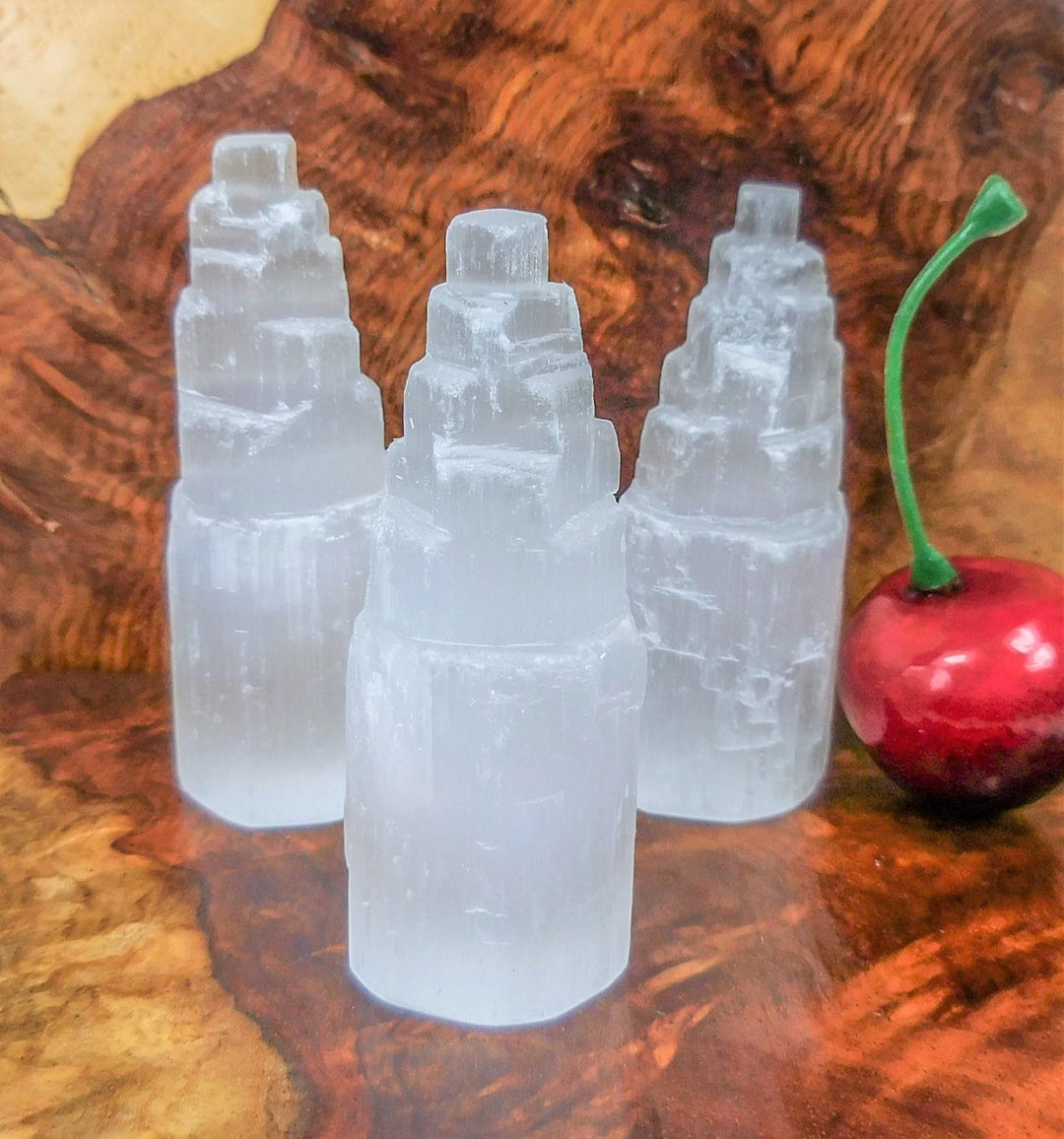 Petite Small Selenite Crystal Towers ( 3 Pcs ) Free Standing Point Raw Gemstone Display Piece Rough Natural Stone Towers Healing Crystals Stones