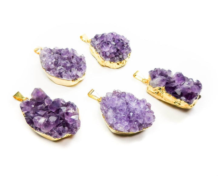 Druzy Amethyst Crystal Gold Plated  Pendant Necklace Charm