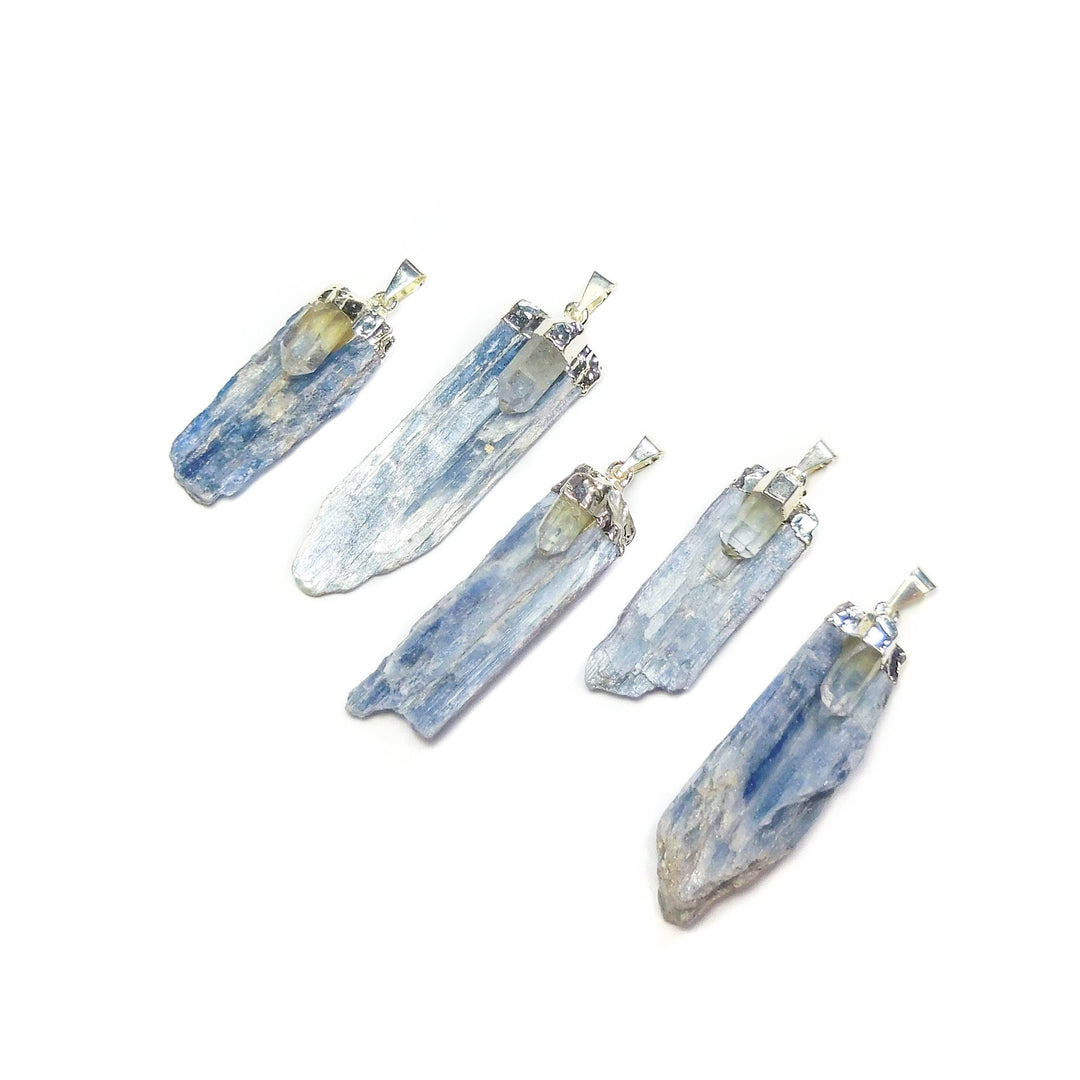 Bulk Wholesale Lot Of 5 Pieces Kyanite Quartz Crystal Point Pendant Silver Plated Charm Bead Necklace Supply