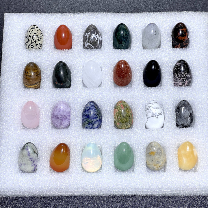 Mixed Gemstone Egg Collection ( 24 Pcs ) Bulk Wholesale Assorted Flat Box Healing Crystals And Stones