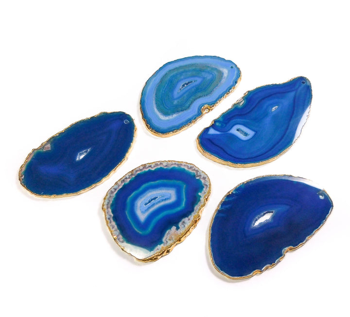 Agate Slice Blue With 2mm Drilled Hole (2-3 Inches) Gold Edges Geode Slices