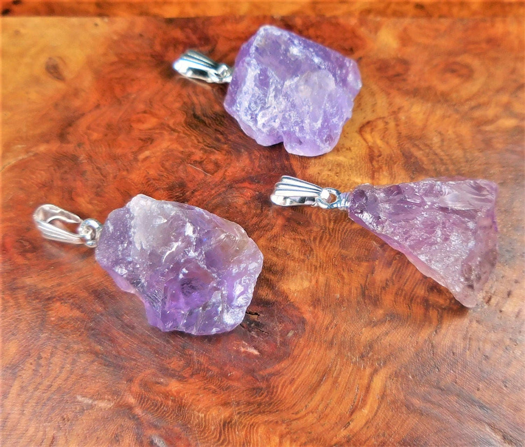 Raw Amethyst Crystal Pendant Silver Plated Necklace Charm Healing Crystals And Stones