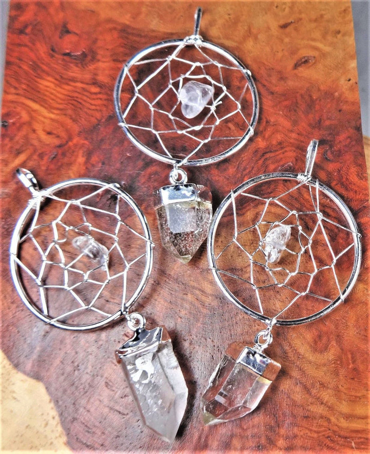 Dreamcatcher Pendant Silver Plated Quartz Crystal Point Necklace Charm Healing Crystals and Stones Jewelry