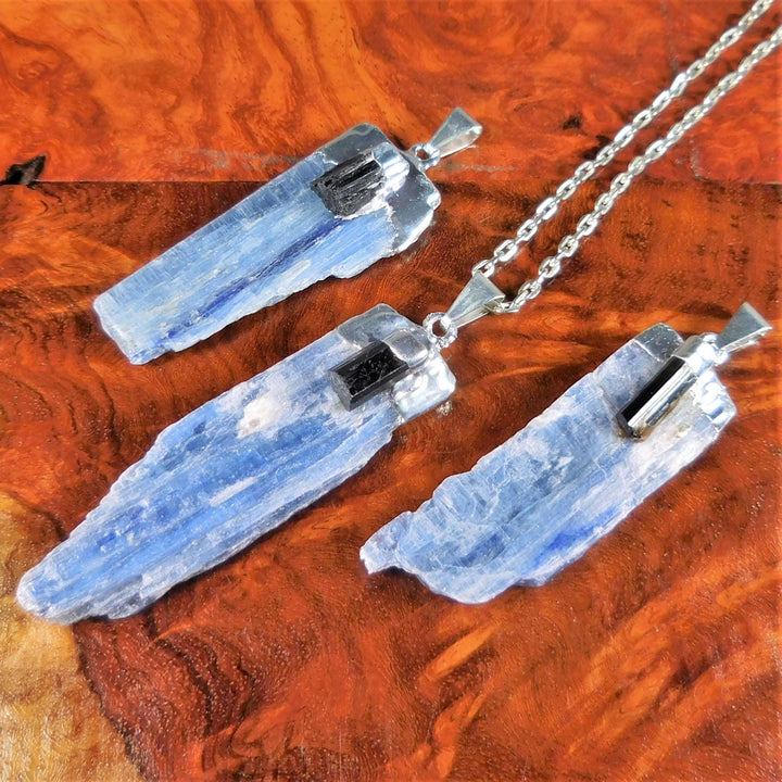 Kyanite And Tourmaline Crystal Pendant Silver Plated Necklace Charm Healing Crystals And Stones