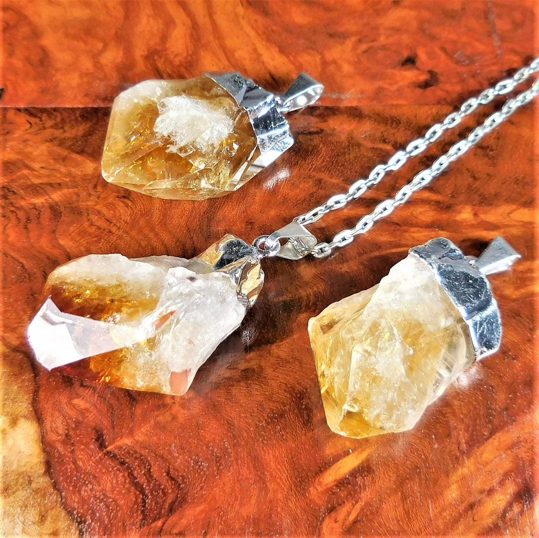 Raw Citrine Crystal Point Pendant Silver Plated Necklace Charm Healing Crystals And Stones