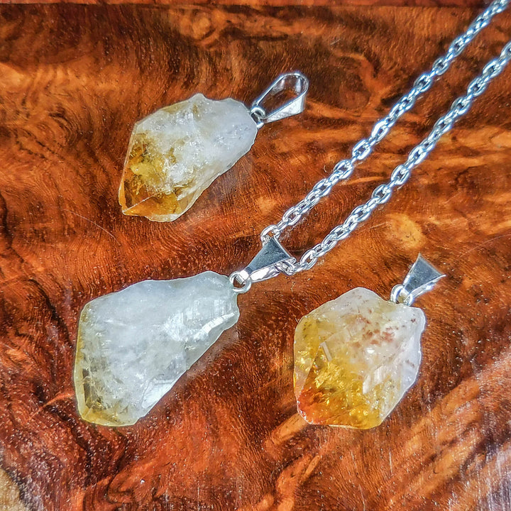 Raw Citrine Crystal Point Necklace Pendant
