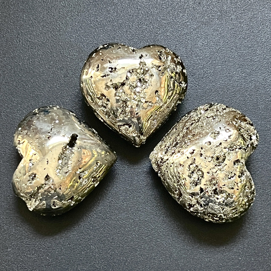 Iron Pyrite Puffy Hearts ( 5 Pcs ) Bulk Wholesale Lot Large Druzy Crystal Polished Carved Fools Gold Healing Crystals And Stones