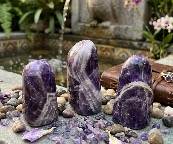 Banded Purple Amethyst Crystal Freeform Tower Carving