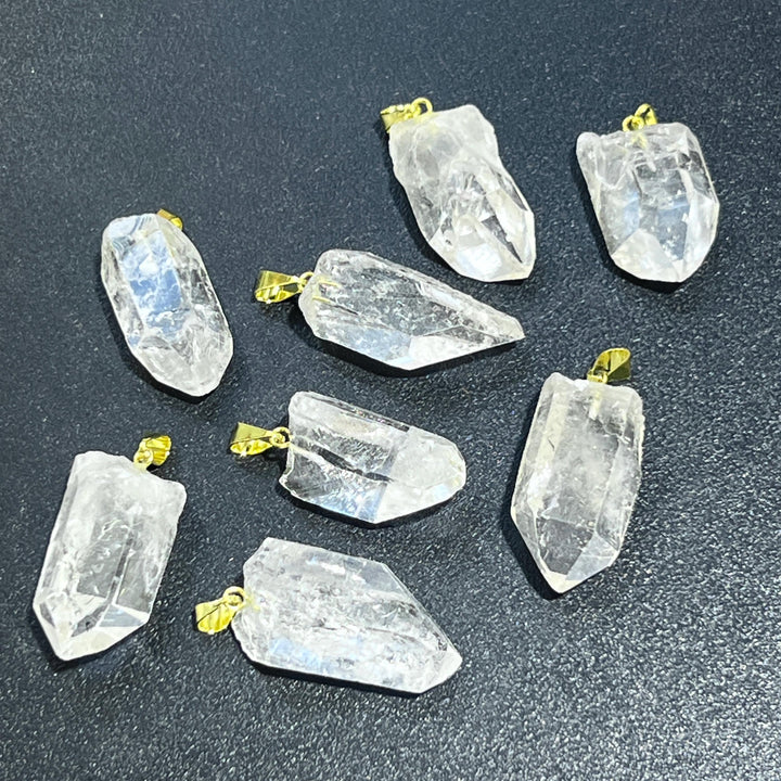 Small Petite Brazilian Quartz Crystal Point Pendant Gold Bail