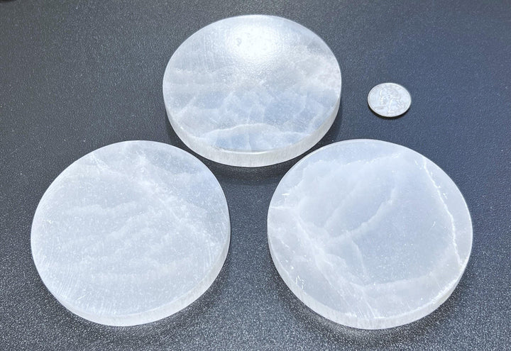 Selenite Satin Spar Crystal Round Circle Plate Carving (4 Inches)