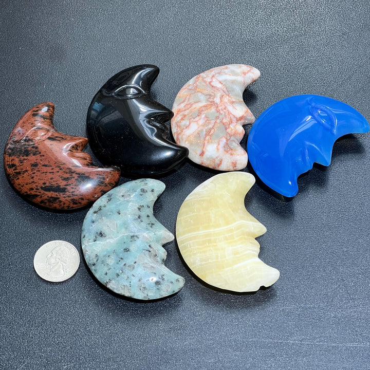 Assorted Mixed Crystal Mineral Glass Large Moon Face Carving