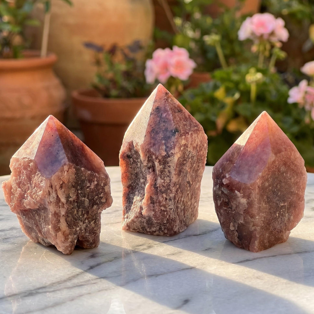 Red Strawberry Quartz Crystal Point Tower Carving (Top Polished)