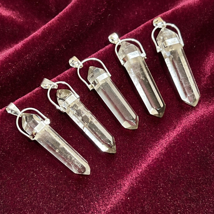 Smoky Quartz Crystal Faceted Point Pendant (Silver Plated)