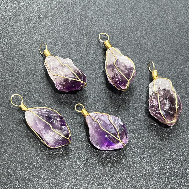 Amethyst Crystal Raw Point Pendant (Gold Plated Wire Wrapped)