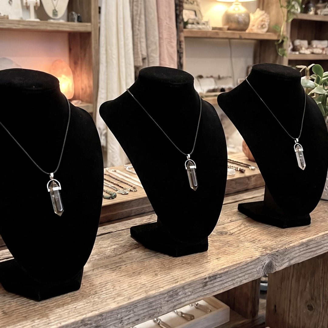 Smoky Quartz Crystal Faceted Point Pendant (Silver Plated)