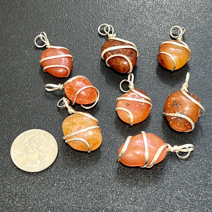 Red Carnelian Agate Crystal Pendant (Silver Bail)