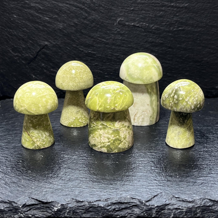 Green Serpentine Crystal Mushroom Carving