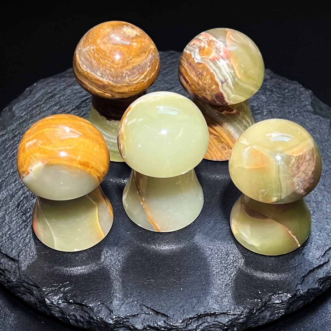 Green Banded Calcite Mushroon Crystal Carving