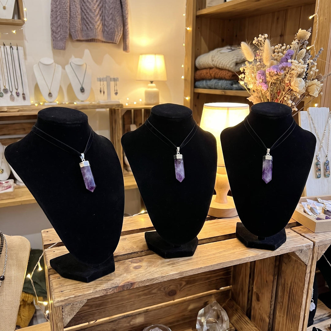 Purple Amethyst Point Pendant Silver Plated