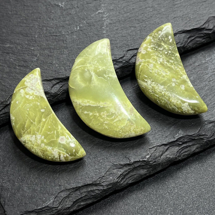 Green Serpentine Crescent Moon Carving