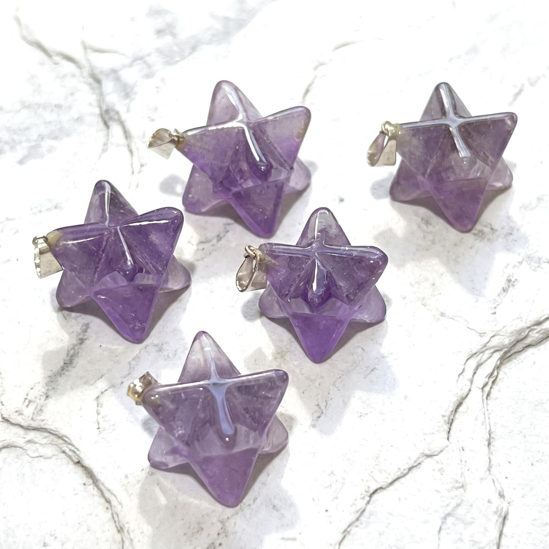 Amethyst Crystal Merkaba Pendant (Silver Bail)