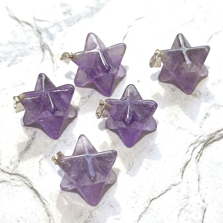 Amethyst Crystal Merkaba Pendant (Silver Bail)