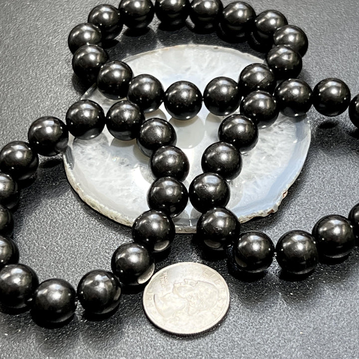 Black Shungite Bead Stretch Bracelet (12mm Beads)