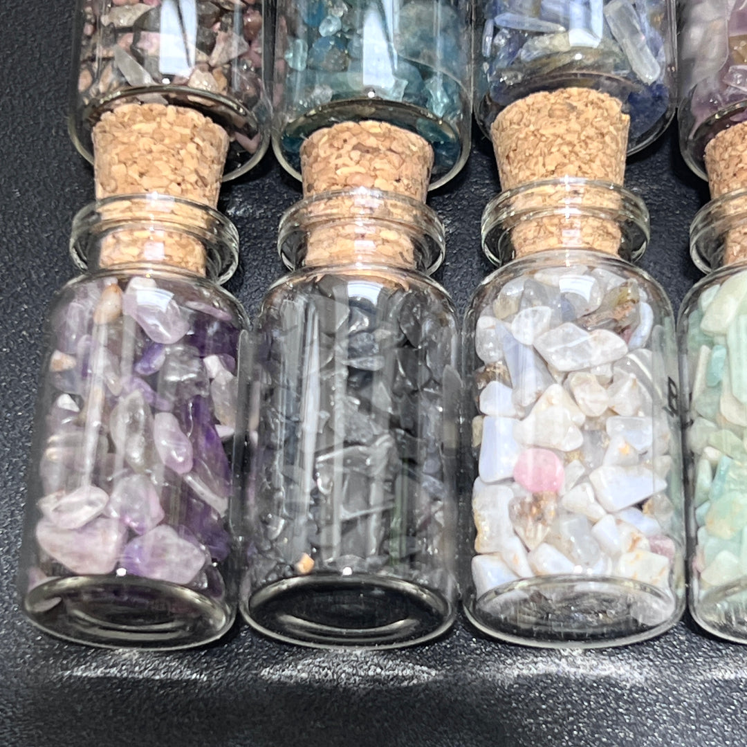 Crystal Gemstone Collection (15 Bottles) Gift Set Assorted Tumbled Rough Labeled Bottles Mixed Minerals Wholesale Flat