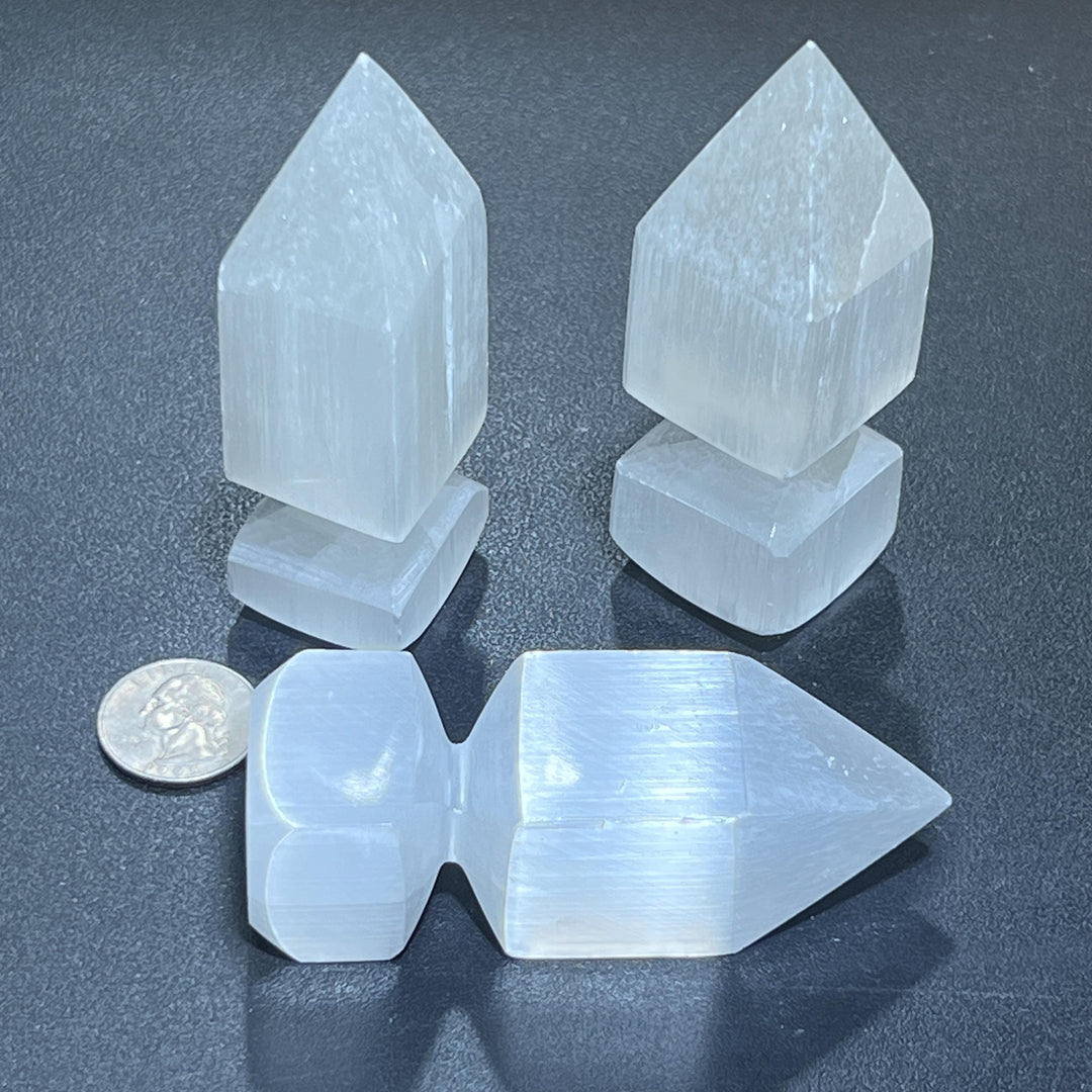 Clearance Sale Selenite Satin Spar Crystal Point Obelisk Tower Carving