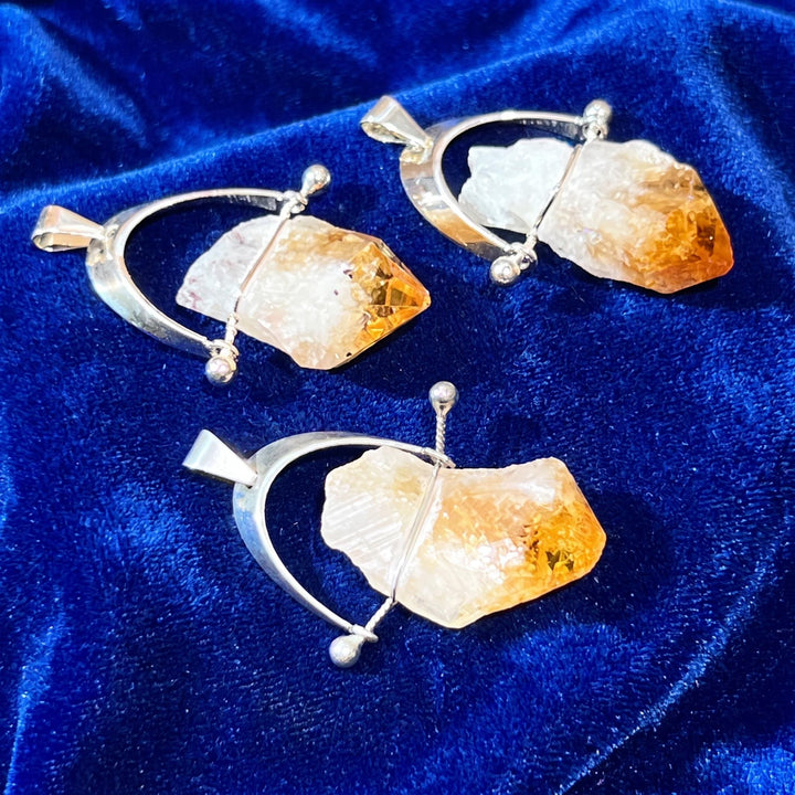 Citrine Crystal Point Pendant (Silver Plated Wire Wrapped)