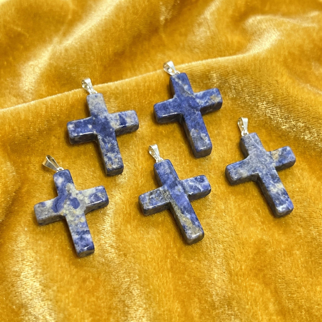Blue Sodalite Crystal Cross Pendant (Silver Bail)