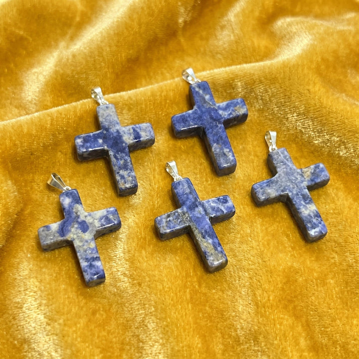 Blue Sodalite Crystal Cross Pendant (Silver Bail)