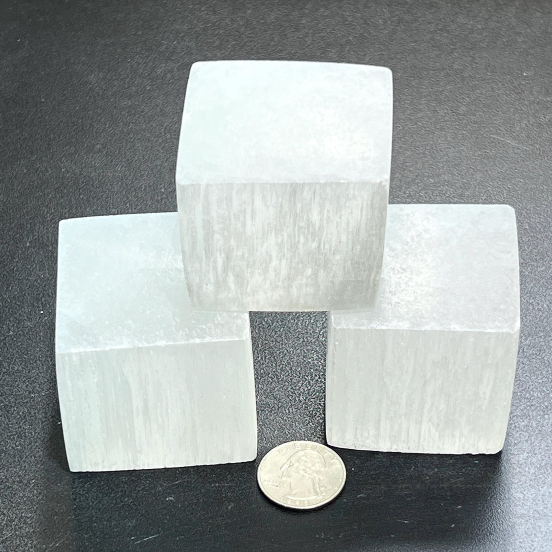 Selenite Satin Spar Crystal Cube Carving