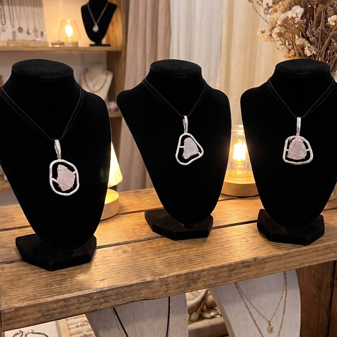 Large Rose Quartz Crystal Pendant (Silver Plated)