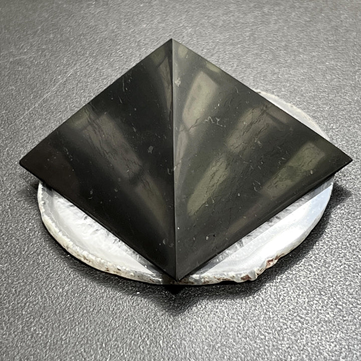 Black Shungite Pyramid Polished Type 2 Karelian Russian Mineralized Carbon Carving