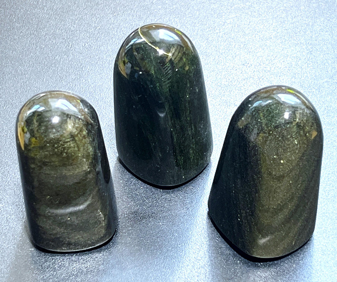 Gold and Silver Sheen Black Obsidian Tower Carving