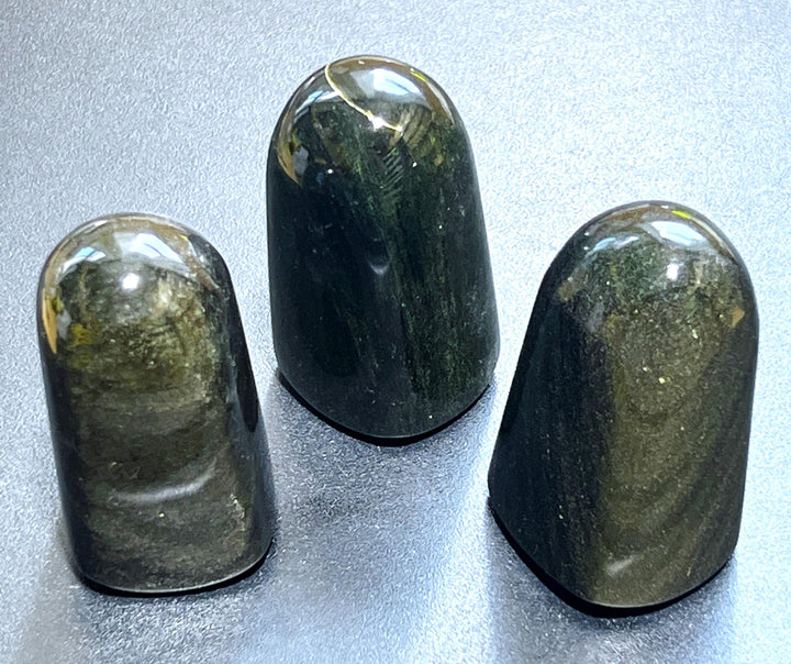 Gold and Silver Sheen Black Obsidian Tower Carving