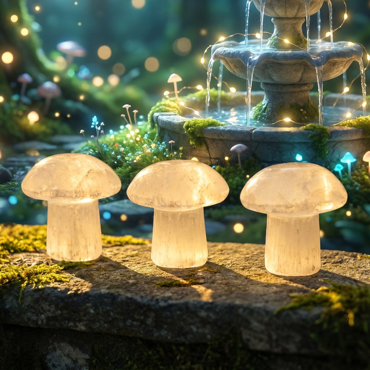Selenite Satin Spar Mushroom Crystal Carving