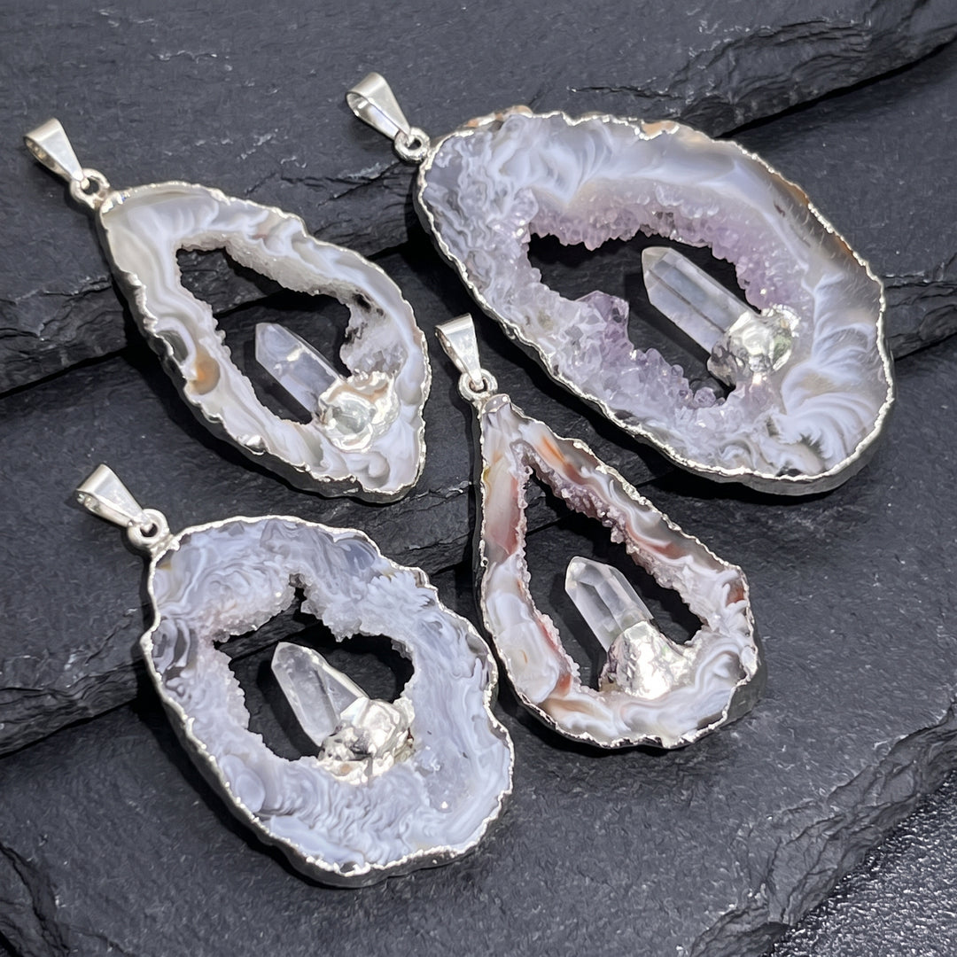 Oco Geode Pendant with Quartz Point (Silver Plated)