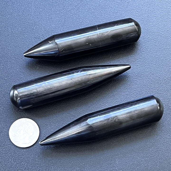 Black Shungite Pendulum Point Roller Carving (4 Inches)(Type 2)