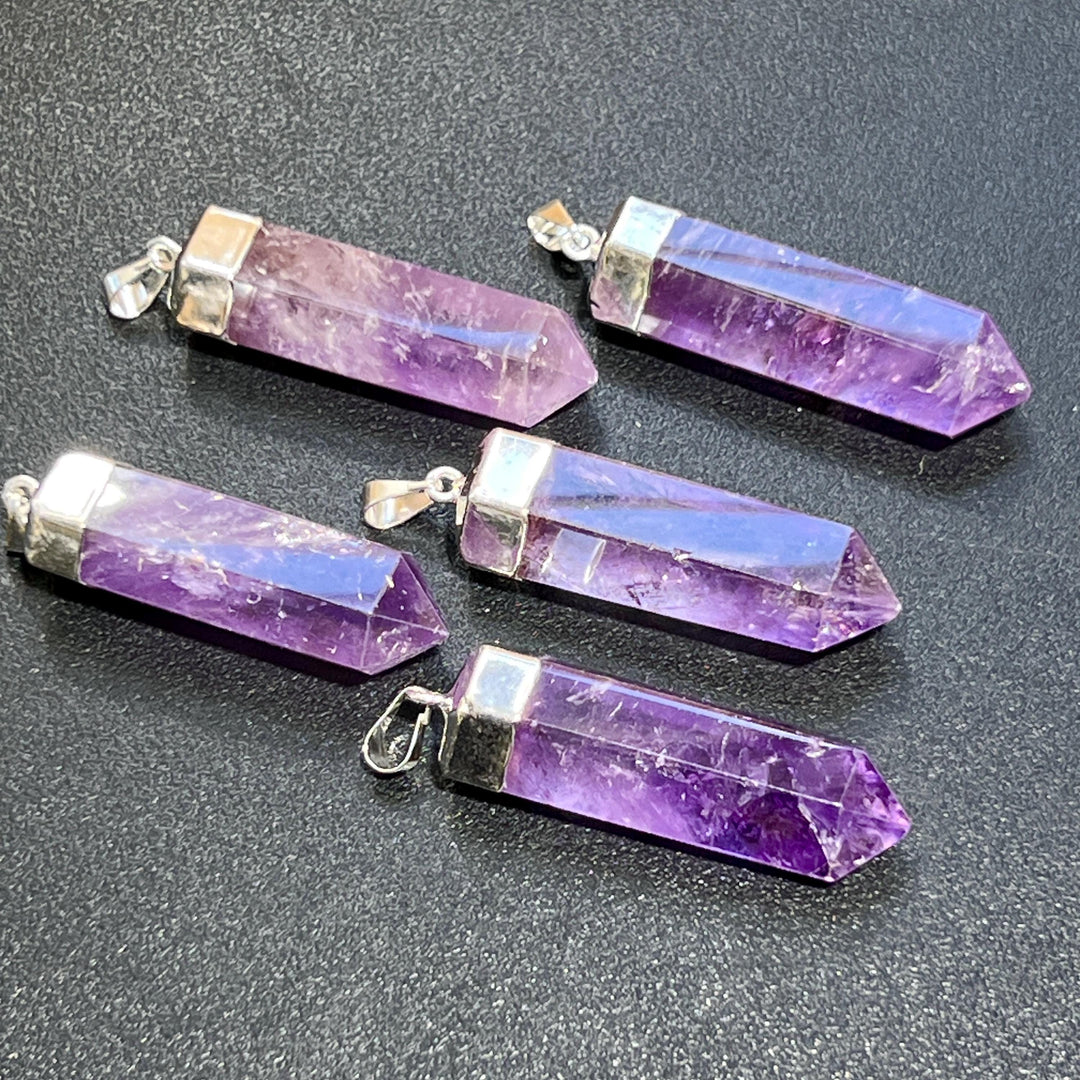 Purple Amethyst Point Pendant Silver Plated