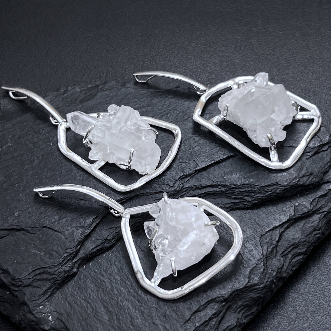 Quartz Crystal Cluster Pendant (Silver Plated) Statement Piece