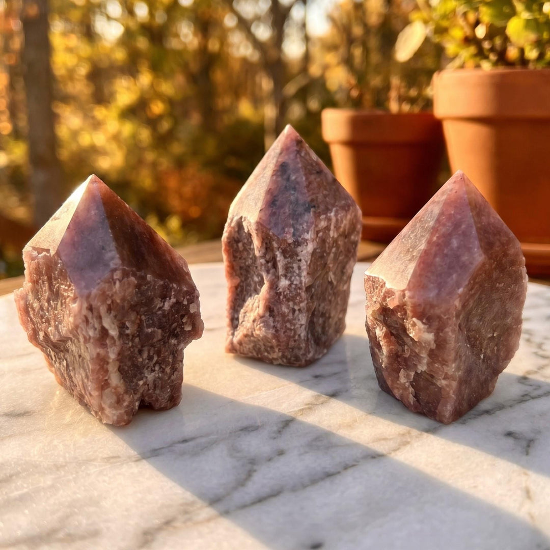 Red Strawberry Quartz Crystal Point Tower Carving (Top Polished)